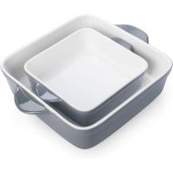 Sweese 514.213 Porcelain Baking Dish?Set of 2, Square Lasagna Pans, 8 x 8 inch & 6 x 6 inch Non-stick Brownie Pan with Double Handle - Grey