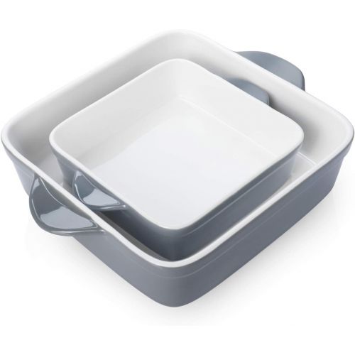  Sweese 514.213 Porcelain Baking Dish?Set of 2, Square Lasagna Pans, 8 x 8 inch & 6 x 6 inch Non-stick Brownie Pan with Double Handle - Grey