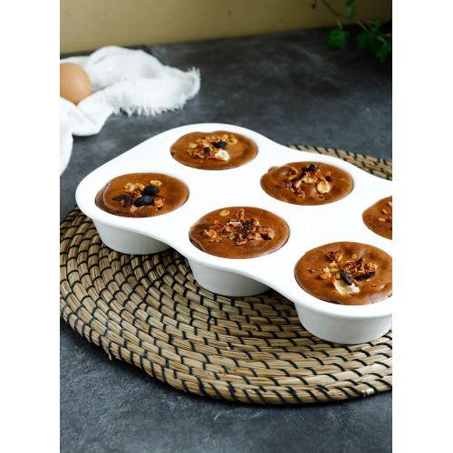  [아마존베스트]Sweese 517.113 Porcelain Muffin Pan Non-Stick Cupcake Baking Pan, 6 Cups, Each cup holds 3 oz, Grey