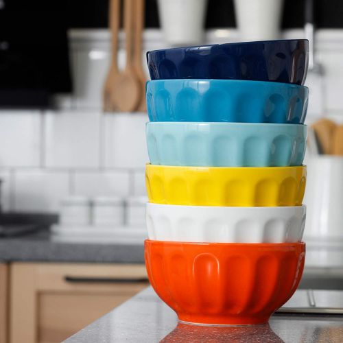  [아마존베스트]Sweese 126.002 Porcelain Fluted Bowl Set - 18 Ounce for Cereal, Soup - Set of 6, Hot Assorted Colors