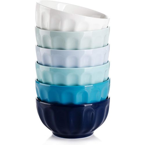  [아마존베스트]Sweese 126.003 Porcelain Fluted Bowls - 18 Ounce for Cereal, Soup and Fruit - Set of 6, Cool Assorted Colors