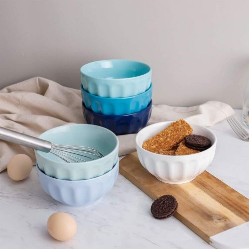  [아마존베스트]Sweese 126.003 Porcelain Fluted Bowls - 18 Ounce for Cereal, Soup and Fruit - Set of 6, Cool Assorted Colors