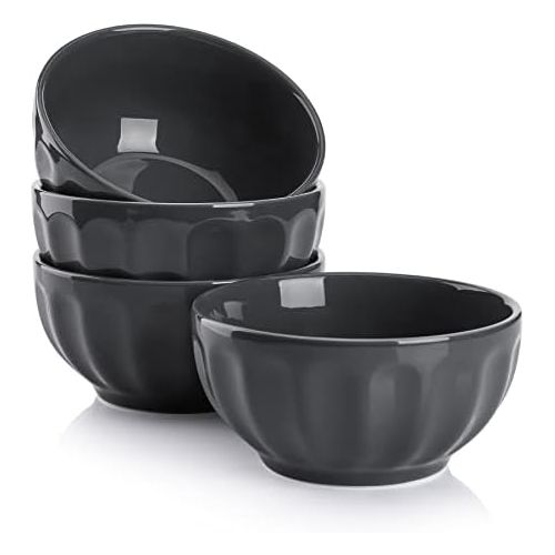  [아마존베스트]Sweese 106.413 Porcelain Fluted Bowls - 26 Ounce for Cereal, Soup and Fruit - Set of 4, Grey