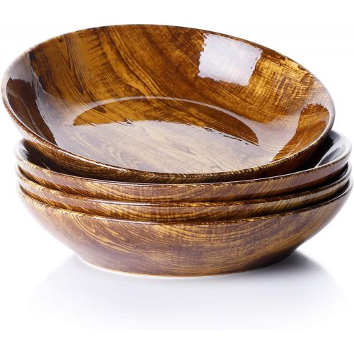  [아마존베스트]Sweese 117.251 Porcelain Salad Pasta Bowls - 26 Ounce - Set of 4, Woodgrain