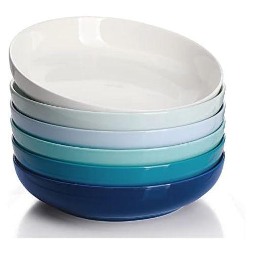  [아마존베스트]Sweese 124.003 Porcelain Salad Pasta Bowls - 30 Ounce - Set of 6, Cool Assorted Colors