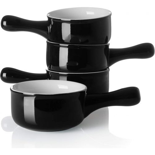  [아마존베스트]Sweese 109.112 Porcelain Onion Soup Bowls with Handles - 15 Ounce for Soup, Cereal, Stew, Chill, Set of 4, Black