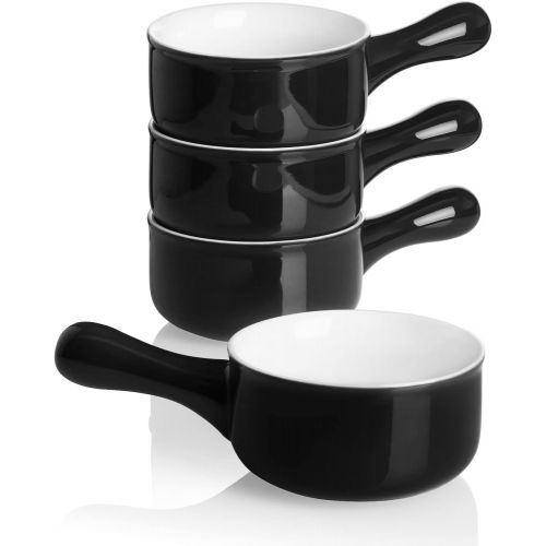  [아마존베스트]Sweese 109.112 Porcelain Onion Soup Bowls with Handles - 15 Ounce for Soup, Cereal, Stew, Chill, Set of 4, Black