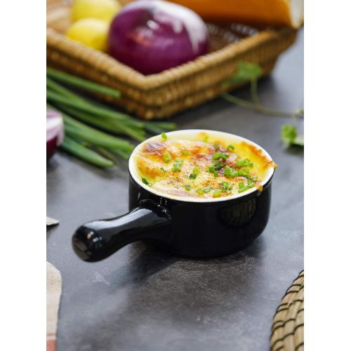  [아마존베스트]Sweese 109.112 Porcelain Onion Soup Bowls with Handles - 15 Ounce for Soup, Cereal, Stew, Chill, Set of 4, Black