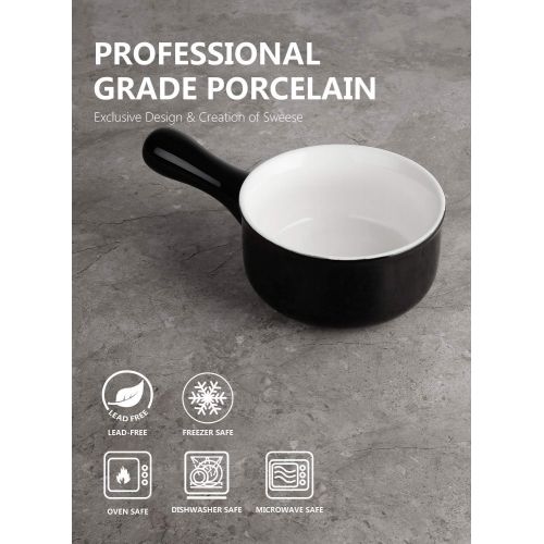  [아마존베스트]Sweese 109.112 Porcelain Onion Soup Bowls with Handles - 15 Ounce for Soup, Cereal, Stew, Chill, Set of 4, Black