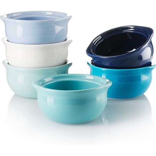  [아마존베스트]Sweese 114.003 Porcelain French Onion Soup Crocks Bowls - 10 Ounce Top to the Rim for Soup, Stew, Chill, Set of 6, Cool Assorted Colors