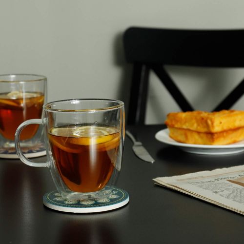  [아마존베스트]Sweese 413.101 Glass Coffee Mugs - 12.5 oz Double Walled Insulated Mug Set with Handle, Perfect for Latte, Americano, Cappuccinos, Tea Bag, Beverage, Set of 2