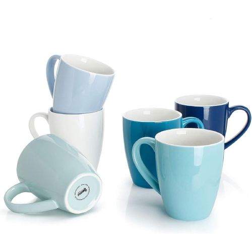  [아마존베스트]Sweese 601.003 Porcelain Mugs - 16 Ounce for Coffee, Tea, Cocoa, Set of 6, Cool Assorted Colors