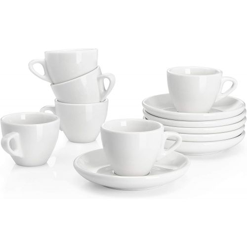  [아마존베스트]Sweese 401.001 Porcelain Espresso Cups with Saucers - 2 Ounce - Set of 6, White