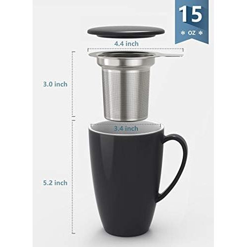  [아마존베스트]Sweese 201.112 Porcelain Tea Mug with Infuser and Lid, 15 OZ, Black