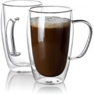 [아마존베스트]Sweese 416.101 Glass Coffee Mugs Set of 2 - Double Wall Tall Insulated Tea Cup with Handle Glassware, Perfect for Cappuccino, Latte, Macchiato, Tea, Juice, Iced Beverages, 15 oz