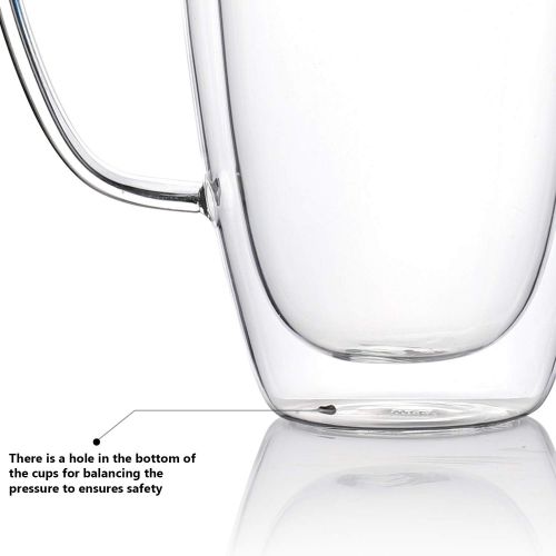  [아마존베스트]Sweese 416.101 Glass Coffee Mugs Set of 2 - Double Wall Tall Insulated Tea Cup with Handle Glassware, Perfect for Cappuccino, Latte, Macchiato, Tea, Juice, Iced Beverages, 15 oz
