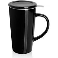 [아마존베스트]Sweese 202.112 Porcelain Tea Mug with Infuser and Lid, Ceramic Coffee Cocoa Cup Set for One, Taller and Large, 18 OZ, Black