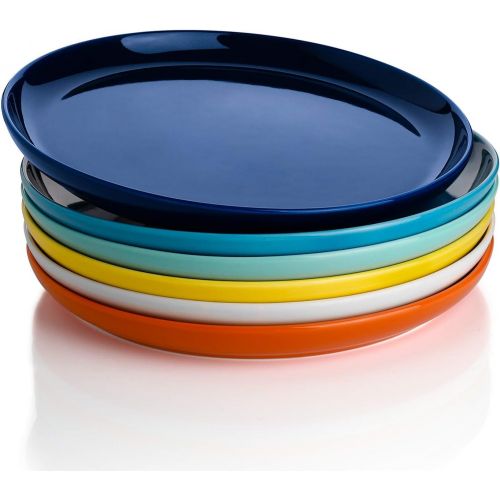  [아마존베스트]Sweese 155.002 Porcelain Round Dessert Salad Plates - 7.4 Inch - Set of 6, Hot Assorted Colors