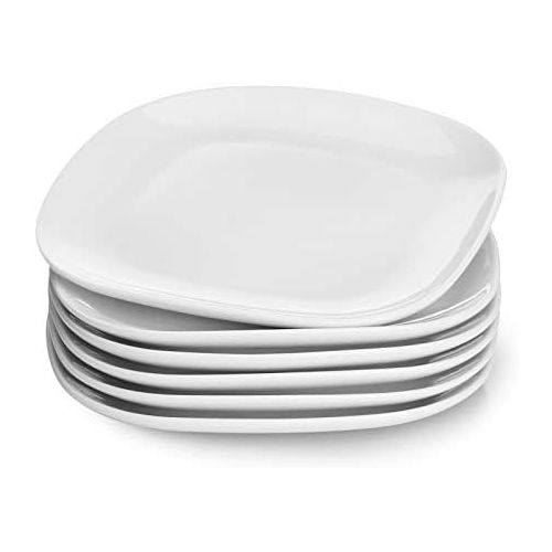  [아마존베스트]Sweese 153.001 Porcelain Square Dessert Salad Plates - 7.4 Inch - Set of 6, White