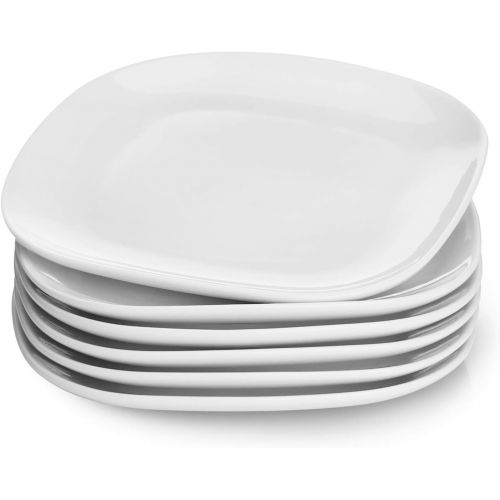  [아마존베스트]Sweese 153.001 Porcelain Square Dessert Salad Plates - 7.4 Inch - Set of 6, White