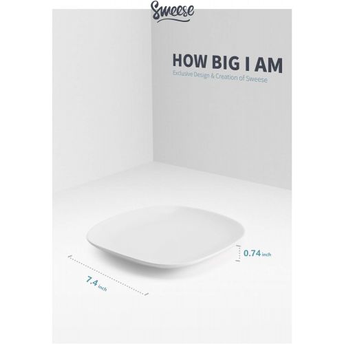  [아마존베스트]Sweese 153.001 Porcelain Square Dessert Salad Plates - 7.4 Inch - Set of 6, White