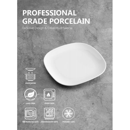  [아마존베스트]Sweese 153.001 Porcelain Square Dessert Salad Plates - 7.4 Inch - Set of 6, White