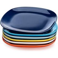 [아마존베스트]Sweese 153.002 Porcelain Square Dessert Salad Plates - 7.4 Inch - Set of 6, Hot Assorted Colors