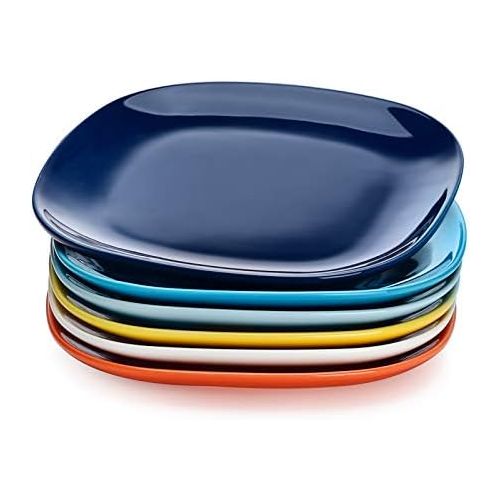  [아마존베스트]Sweese 153.002 Porcelain Square Dessert Salad Plates - 7.4 Inch - Set of 6, Hot Assorted Colors