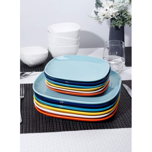  [아마존베스트]Sweese 153.002 Porcelain Square Dessert Salad Plates - 7.4 Inch - Set of 6, Hot Assorted Colors