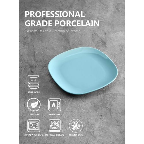  [아마존베스트]Sweese 153.002 Porcelain Square Dessert Salad Plates - 7.4 Inch - Set of 6, Hot Assorted Colors