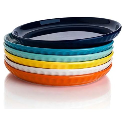  [아마존베스트]Sweese 157.002 Porcelain Fluted Dessert Salad Plates - 7.4 Inch - Set of 6, Hot Assorted Colors