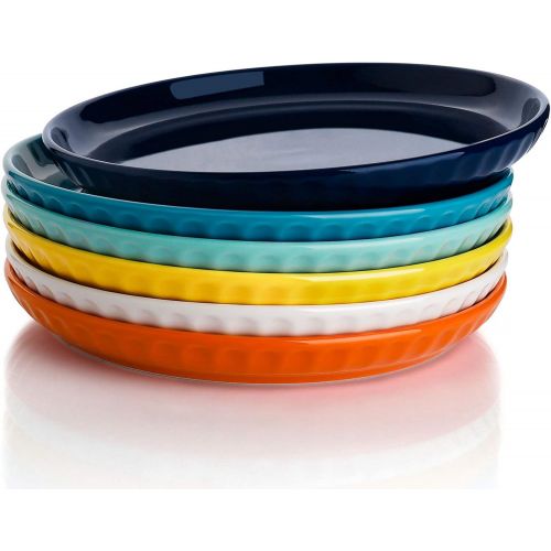  [아마존베스트]Sweese 157.002 Porcelain Fluted Dessert Salad Plates - 7.4 Inch - Set of 6, Hot Assorted Colors