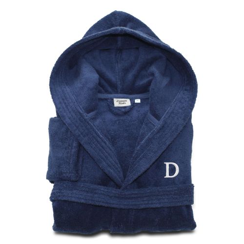  Sweet Kids Turkish Cotton Terry Midnight Blue with White Monogram Hooded Bathrobe by Authentic Hotel and Spa