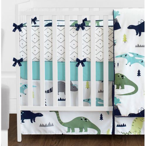  Sweet Jojo Designs 9-Piece Navy Blue and Green Modern Dinosaur Baby Boys or Girls Crib...