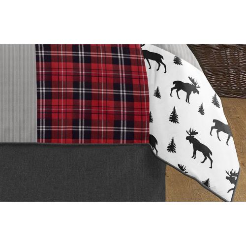  Sweet Jojo Designs Grey, Black and Red Woodland Plaid and Arrow Rustic Patch Boy Full/Queen Kid Teen Bedding Comforter Set by 3 Pieces - Flannel Moose Gray