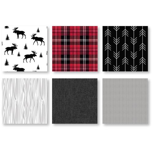  Sweet Jojo Designs Grey, Black and Red Woodland Plaid and Arrow Rustic Patch Boy Full/Queen Kid Teen Bedding Comforter Set by 3 Pieces - Flannel Moose Gray