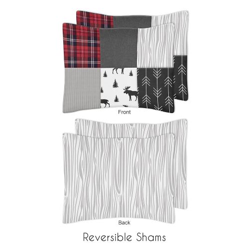  Sweet Jojo Designs Grey, Black and Red Woodland Plaid and Arrow Rustic Patch Boy Full/Queen Kid Teen Bedding Comforter Set by 3 Pieces - Flannel Moose Gray