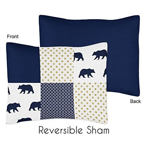  Sweet Jojo Designs 4-Piece Navy Blue, Gold, and White Big Bear Boy Twin Kid Childrens Bedding Comforter Set s