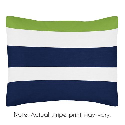  Sweet Jojo Designs 4-Piece Navy Blue Lime Green and White Stripe Teen Boys Twin Bedding Set Collection