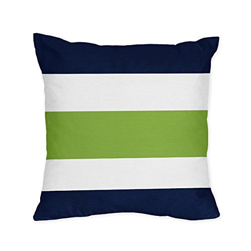  Sweet Jojo Designs 4-Piece Navy Blue Lime Green and White Stripe Teen Boys Twin Bedding Set Collection
