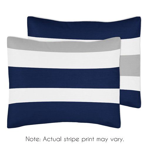  Sweet Jojo Designs 3-Piece Navy Blue, Gray and White Childrens, Teen Full/Queen Boys Stripe Bedding Set Collection
