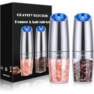 Gravity Electric Pepper and Salt Grinder Set, Salt and Pepper Mill & Adjustable Coarseness, Battery Powered with LED Light, One Hand Automatic Operation, Stainless Steel (Set/Silver)