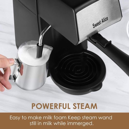  Sweet Alice Espressomaschine, 240ml Kaffeemaschine Elektrische, Espressomaschine fur Cappuccino und Latte, Milchbehaelter und Edelstahl (4 Tassen, 800W)