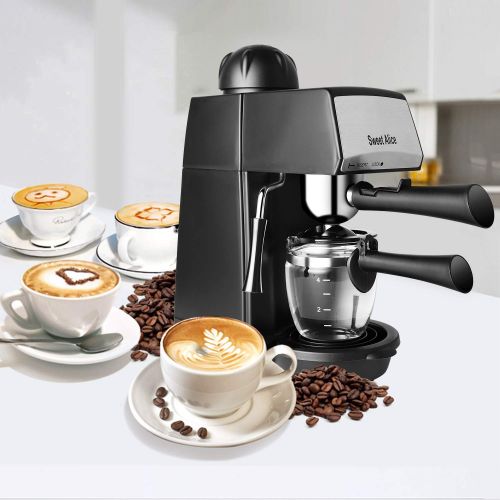  Sweet Alice Espressomaschine, 240ml Kaffeemaschine Elektrische, Espressomaschine fur Cappuccino und Latte, Milchbehaelter und Edelstahl (4 Tassen, 800W)