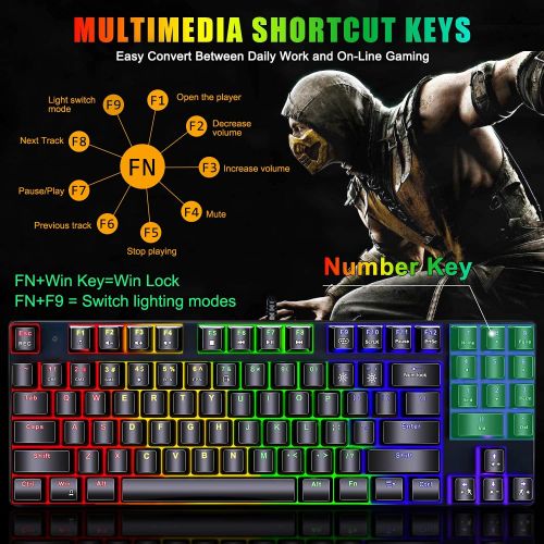  Sweet Alice [2022 New Version] Mechanical Gaming Keyboard, RGB LED Rainbow Backlit Wired Keyboard - Compact 89 Keys with Multimedia Keys and Number Keys, for PC Gamer Computer Laptop (Black)