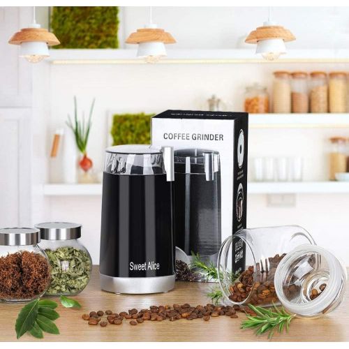  Sweet Alice Coffee Grinder Electric Quiet Coffee Bean Blade Grinders Stainless Steel for Spice Herbs Nuts Grain Small - 12 cups