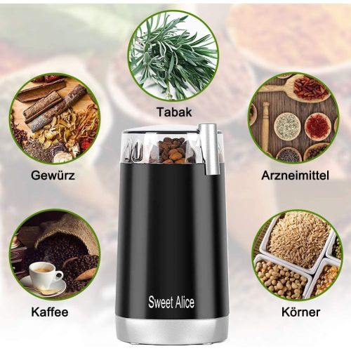  Sweet Alice Coffee Grinder Electric Quiet Coffee Bean Blade Grinders Stainless Steel for Spice Herbs Nuts Grain Small - 12 cups