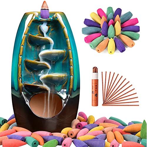  인센스스틱 Sweet Alice Ceramic Incense Burner, Waterfall Incense Holder for Aromatherapy Ornament & Home Decor, with 150 PCS Natural Incense and Cushion