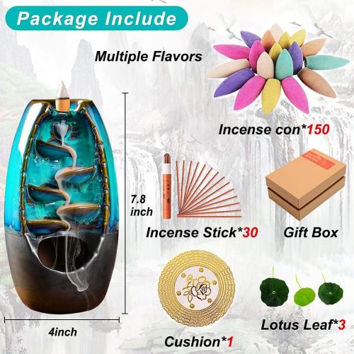  인센스스틱 Sweet Alice Ceramic Incense Burner, Waterfall Incense Holder for Aromatherapy Ornament & Home Decor, with 150 PCS Natural Incense and Cushion