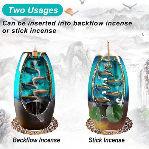  인센스스틱 Sweet Alice Ceramic Incense Burner, Waterfall Incense Holder for Aromatherapy Ornament & Home Decor, with 150 PCS Natural Incense and Cushion